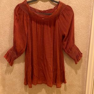 Off the shoulder burnt orange flows long sleeve top